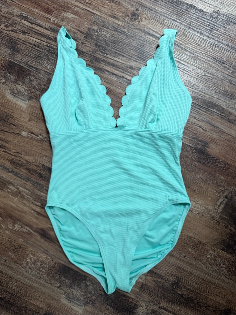 Kate Spade Plunge One Piece Swimsuit Pique Scallops in Low Tide Aqua Size XL